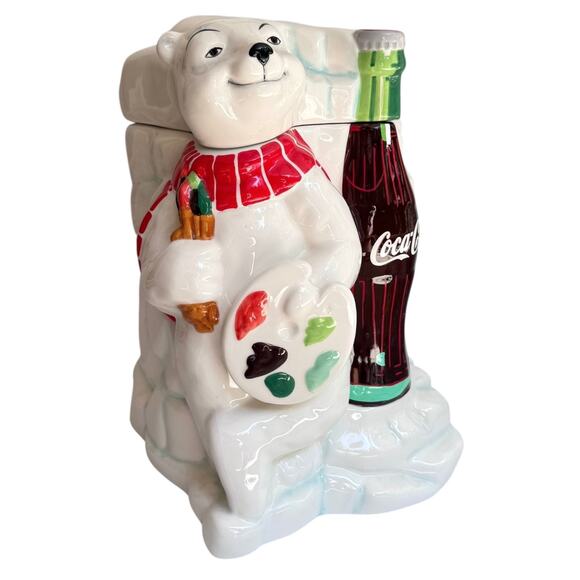 Coca Cola POLAR BEAR COOKIE JAR Work Of Art Gibson 2000 Coke Bottle Canister Lid - Picture 5 of 10